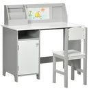 HOMCOM 2 PCs Childrens Table and Chair Set w/ Whiteboard Storage - Grey