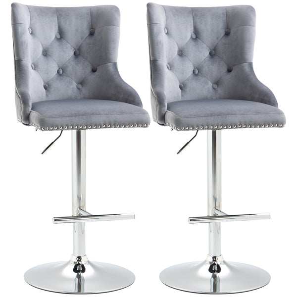 HOMCOM Adjustable Bar Stools Set Of 2, Swivel Bar Chairs W/ Back Footrest, Grey