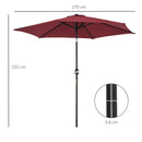 Outsunny 2.6M Patio Umbrella Parasol Sun Shade Garden Aluminium Wine Red