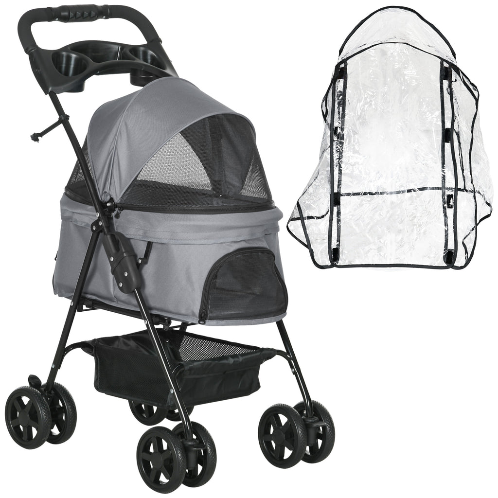 PawHut Dog Stroller with Rain Cover EVA Wheels Brake Basket Adjustable