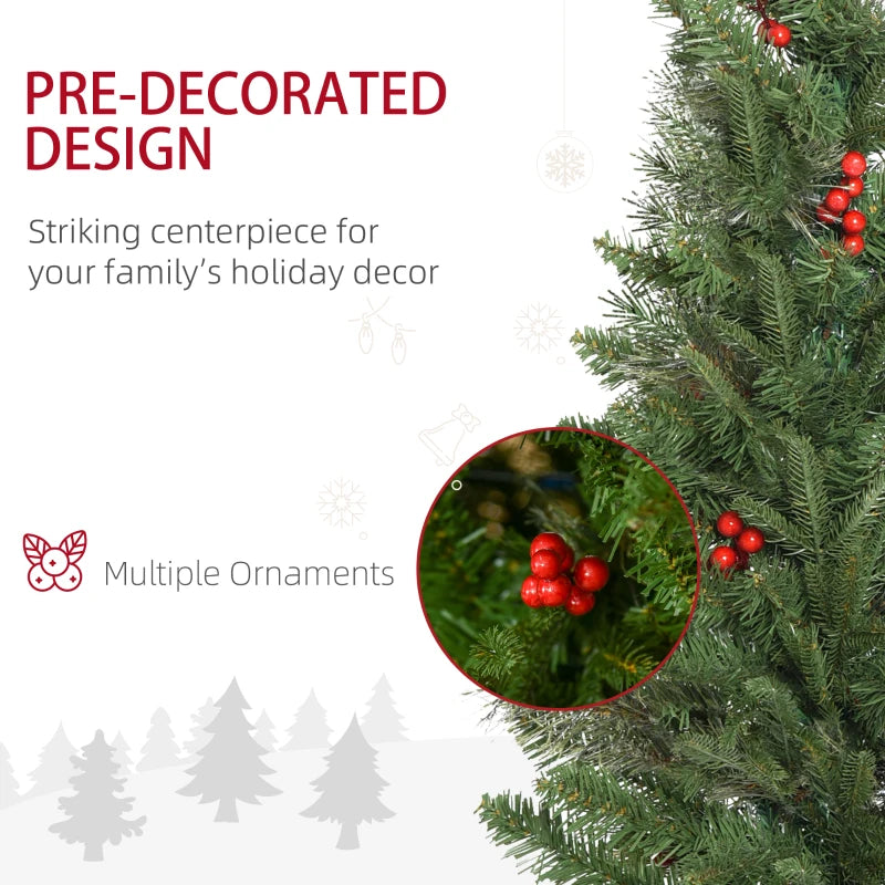 HOMCOM 1.8m Christmas Tree Slim 5' with Berries