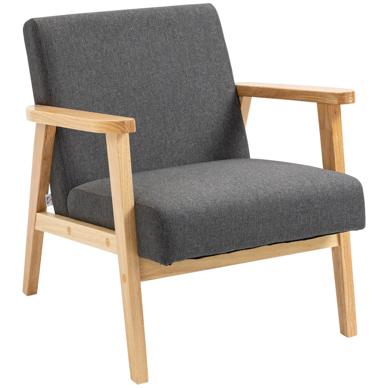 HOMCOM Modern Fabric Accent Chair with Rubber Wood Legs Padded Cushion Grey