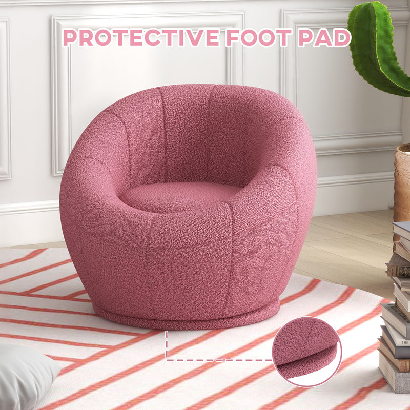 HOMCOM Modern Round Boucle Armchair Accent Chair for Living Room Bedroom Pink