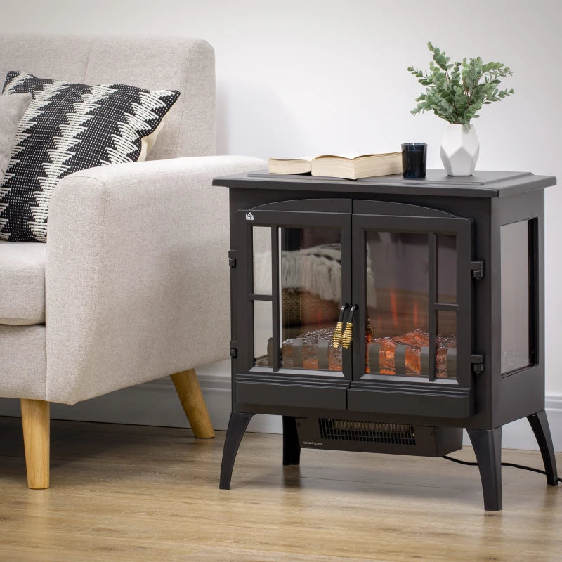 HOMCOM Electric Fireplace Heater with LED Flame Effect - Black