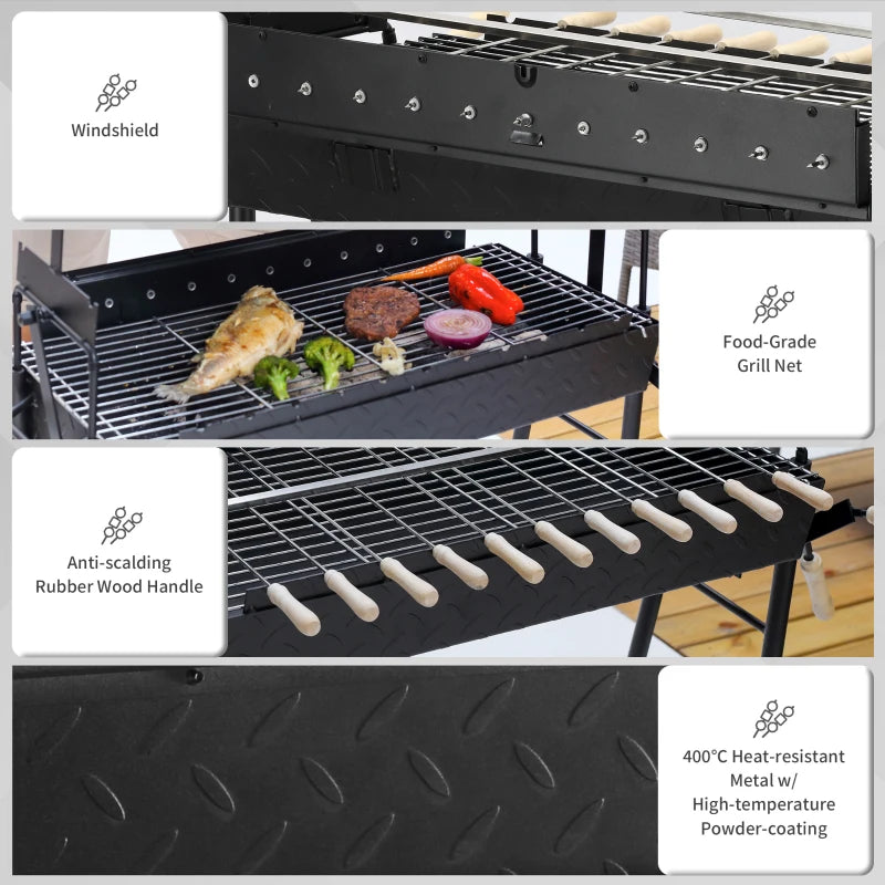 Outsunny Charcoal Barbecue Grill W/ 4 Wheels, size (85x36x90cm)-Black