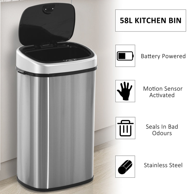 Sensor Dustbin Automatic Touchless Rubbish Garbage Waste Bin 58L