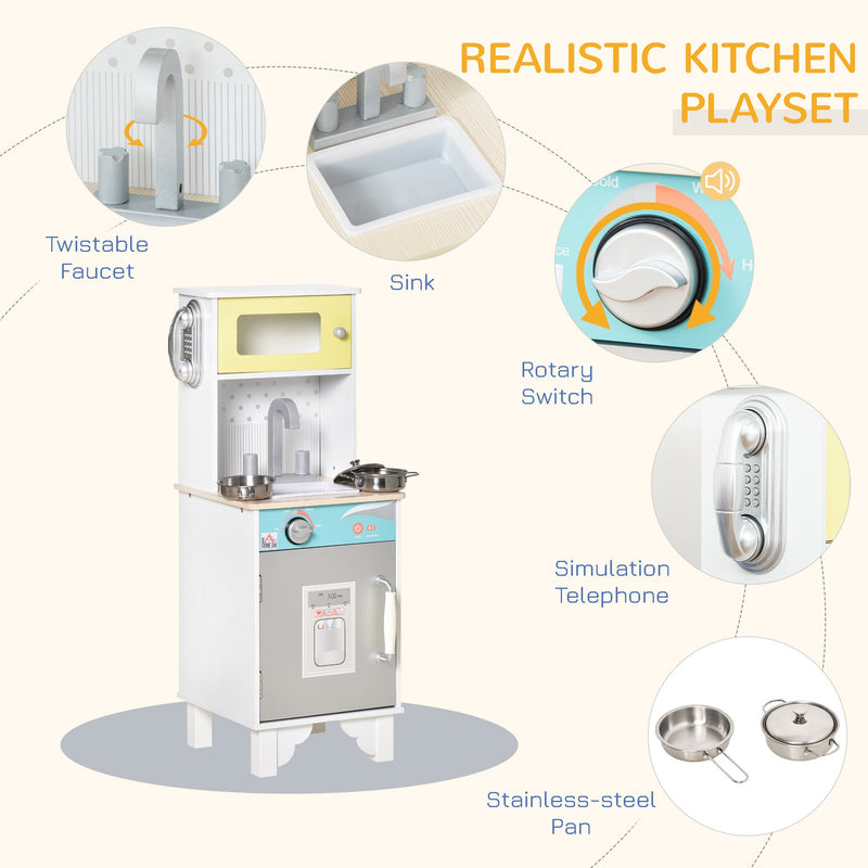 Kids Kitchen Play Cooking Toy Set w/ Sink, Telephone, Gift for Boys & Girls