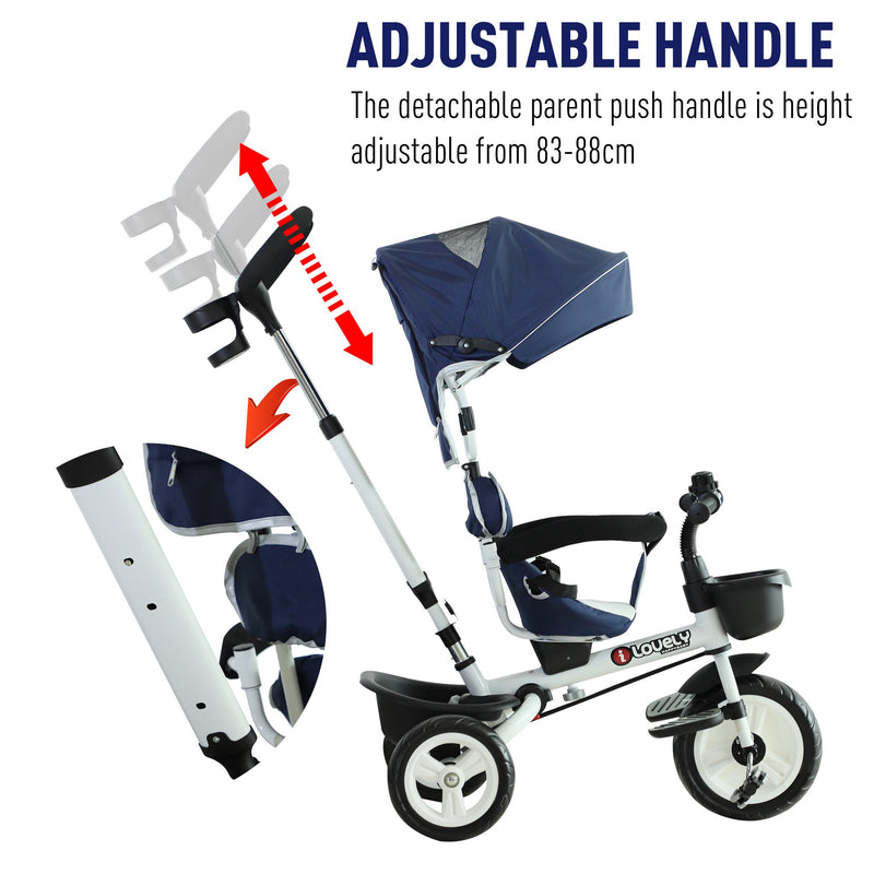 HOMCOM  Baby Tricycle Stroller with Handle- Blue