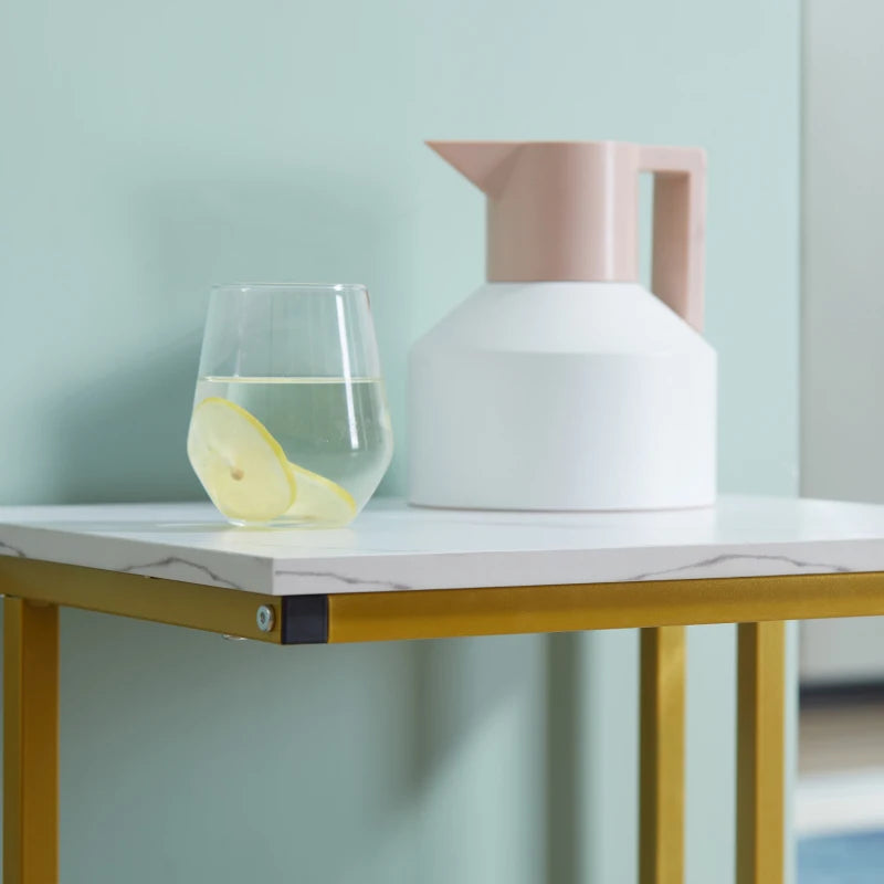 HOMCOM Modern Side Table Square - White / Gold