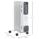 HOMCOM Oil Filled Radiator Seven Fin Portable Heater w/ Three Heat Settings, White
