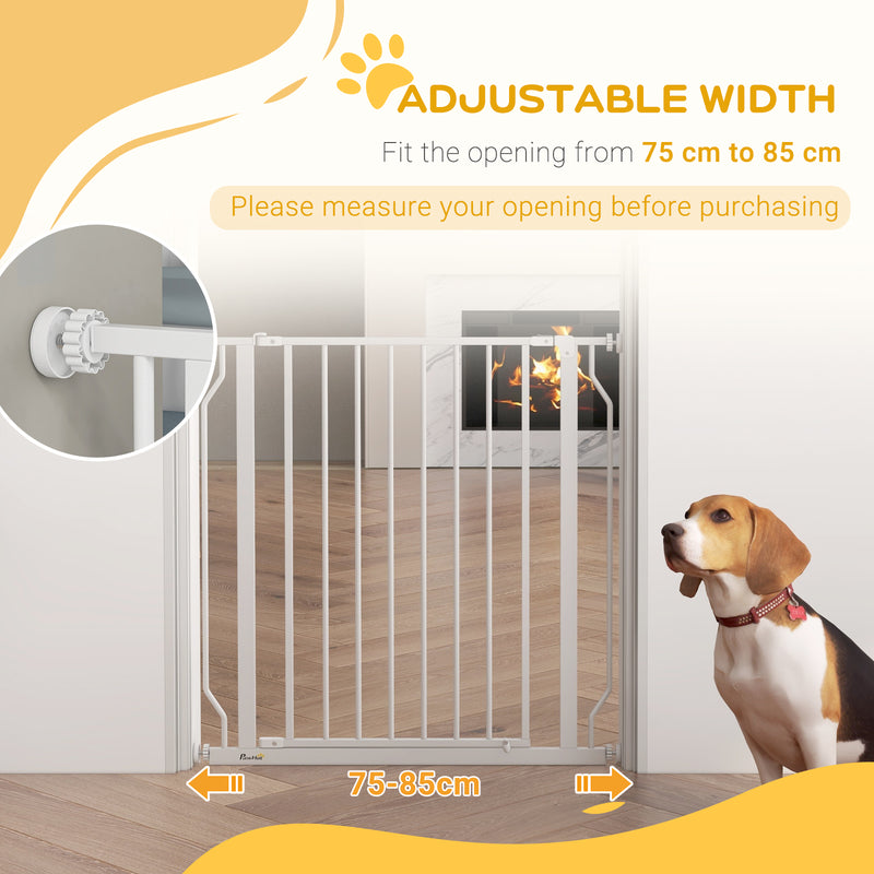 PawHut Dog Gate Wide Stair Gate w/ Door Pressure Fit, 75-85W cm, White