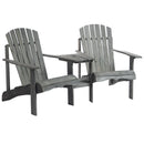 Outsunny Wooden Outdoor Double Adirondack Chair W/ Center Table & Umbrella Hole