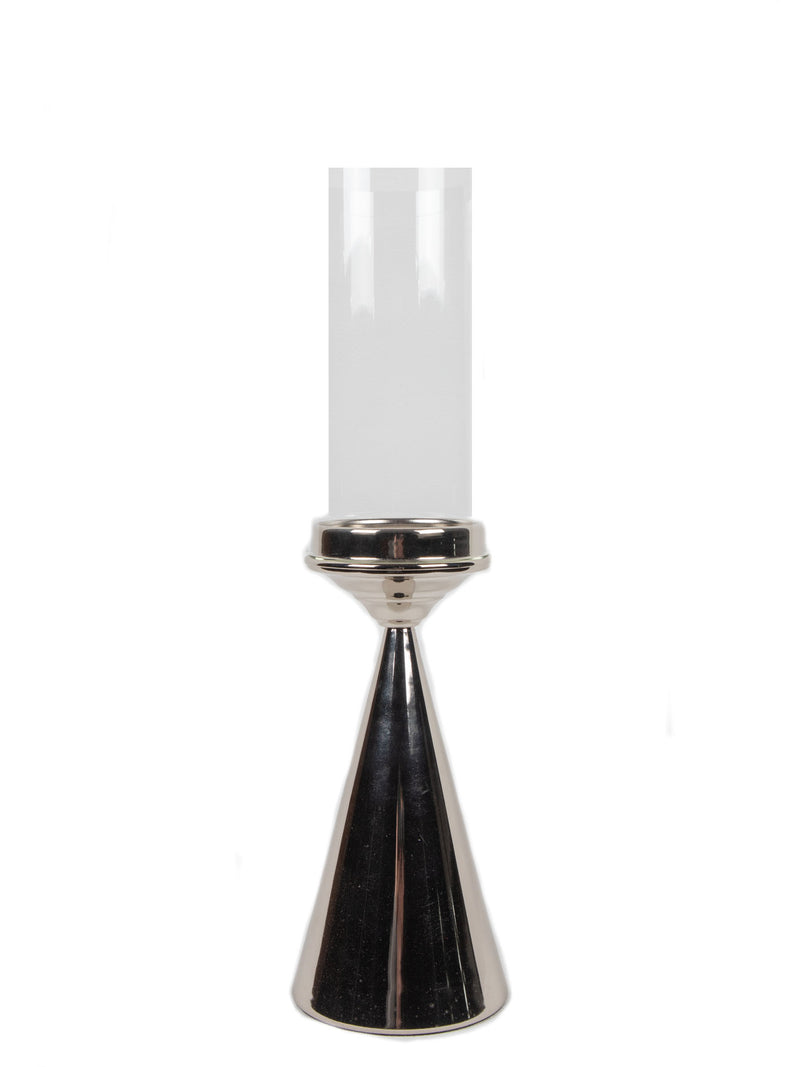 Mint Collection - Nickel Plated with Clear Glass Candle Holders - Nickel 11x11x50cm