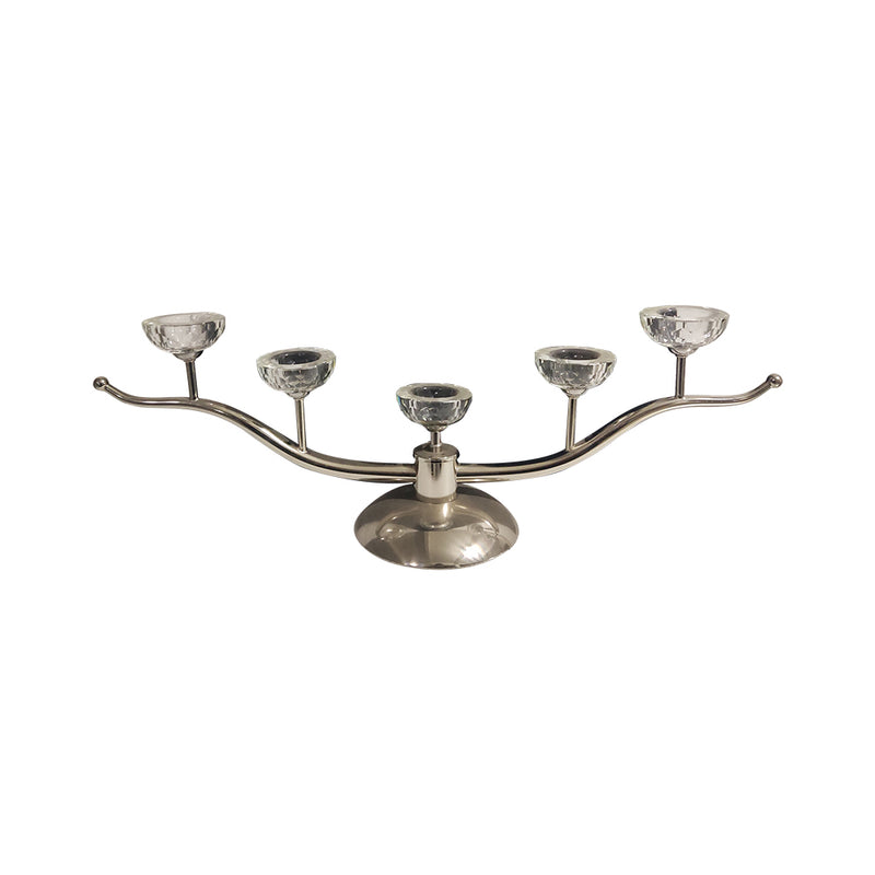 Mint Collection - Nickel Plated Tea Light Holder with Crystal - Nickel 75x18.5x25cm
