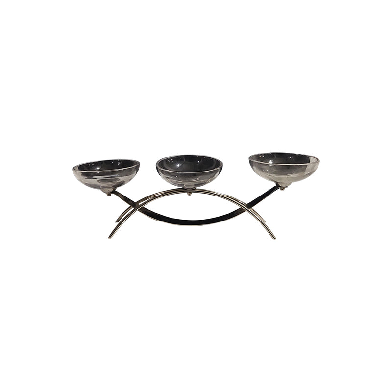 Mint Collection - Nickel Plated with Glass Tea Light Holder - Nickel 40x10x11cm