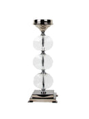 Mint Collection - Nickel Plated with Crystal and Glass Candle Holder - Nickel 14x11.5x55cm