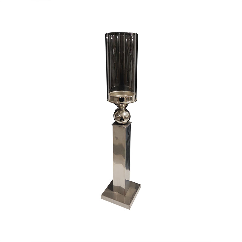 Mint Collection - Nickel Plated with Clear Glass Candle Holder - Nickel 12x12x61cm