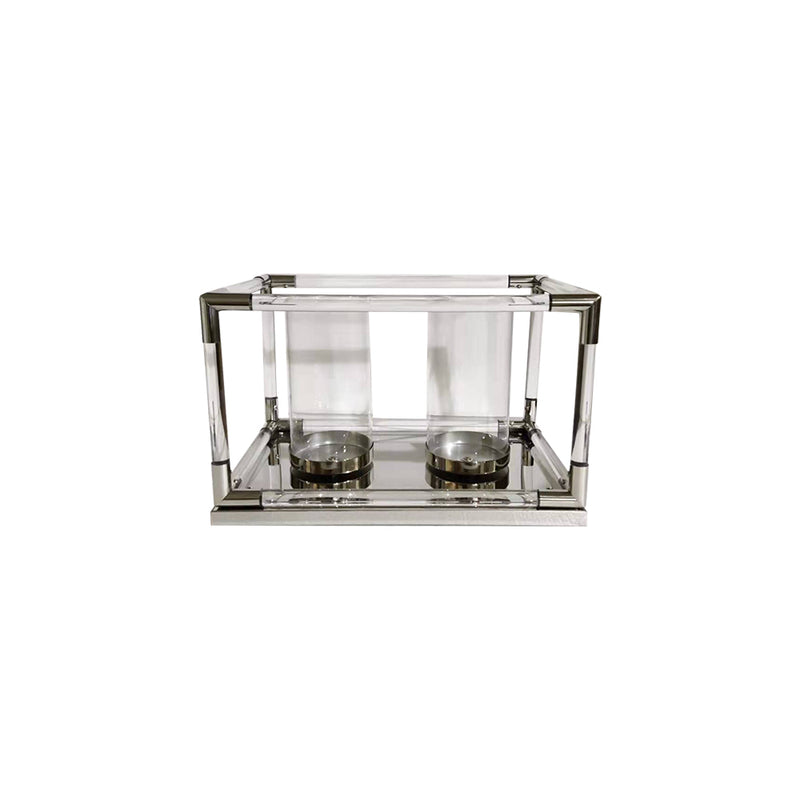 Mint Collection - Nickel Plated with Glass and Acrylic Candle Holder - Nickel 46x30x29cm