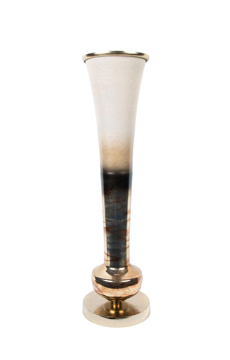 Mint Collection - Glass Vase Cum Pillar Candle Holder With Aluminium Top & Base Small - 7.5x7.5x28.5cm