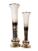 Mint Collection - Glass Vase Cum Pillar Candle Holder With Aluminium Top & Base Small - 7.5x7.5x28.5cm