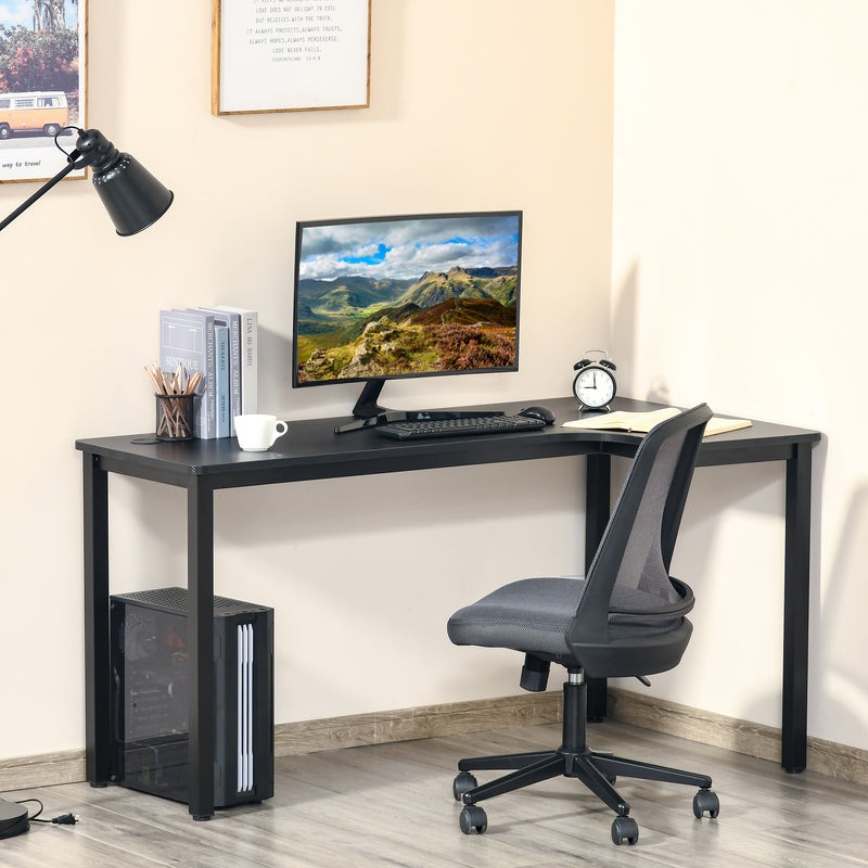 HOMCOM L-Shaped Corner Desk Wood Large PC Gaming Desk 145 x 81 x 76cm Black