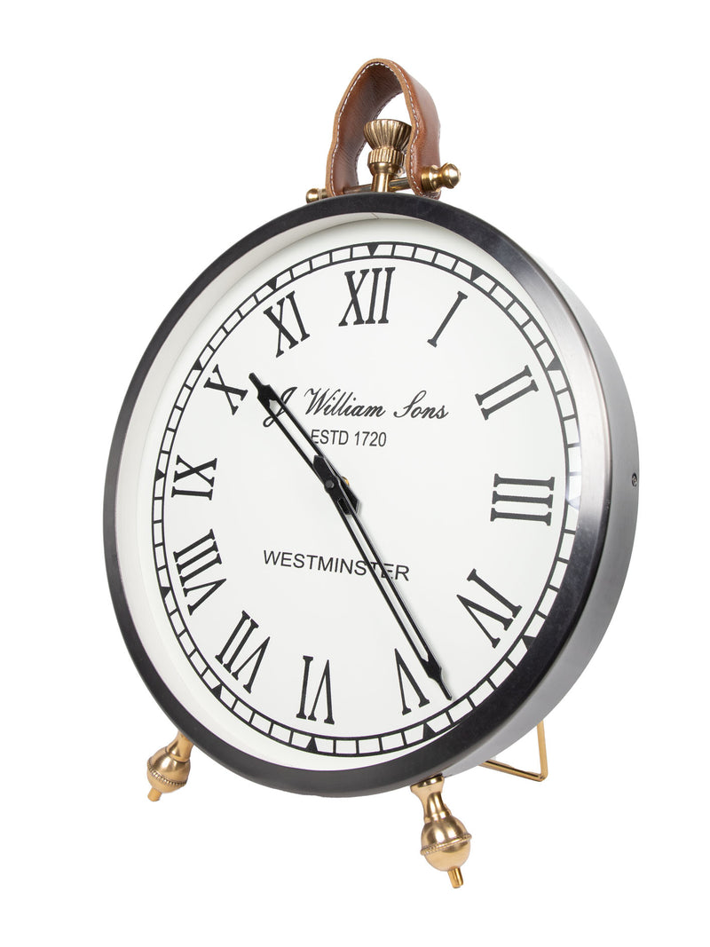 Mint Collection - Satin Grey Leather Table Clock - 36x5x48cm