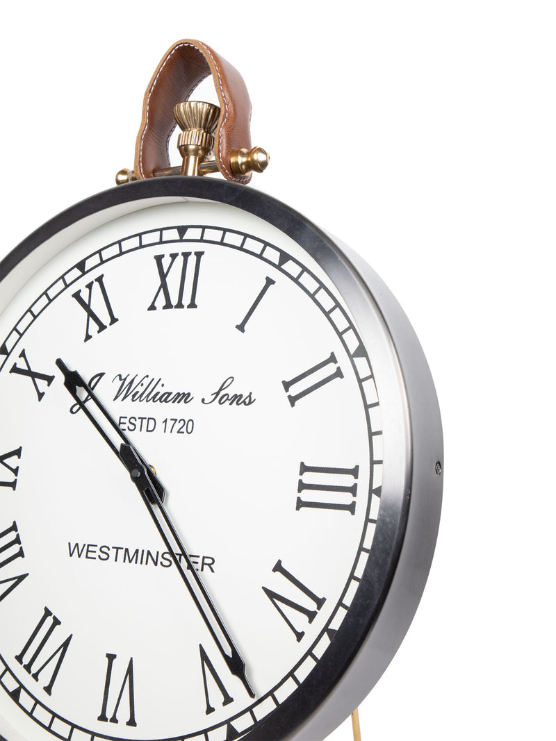 Mint Collection - Satin Grey Leather Table Clock - 36x5x48cm