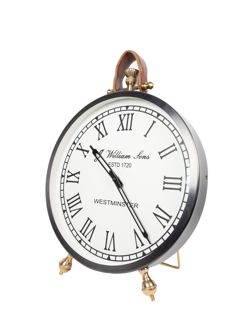 Mint Collection - Satin Grey Leather Table Clock - 36x5x48cm