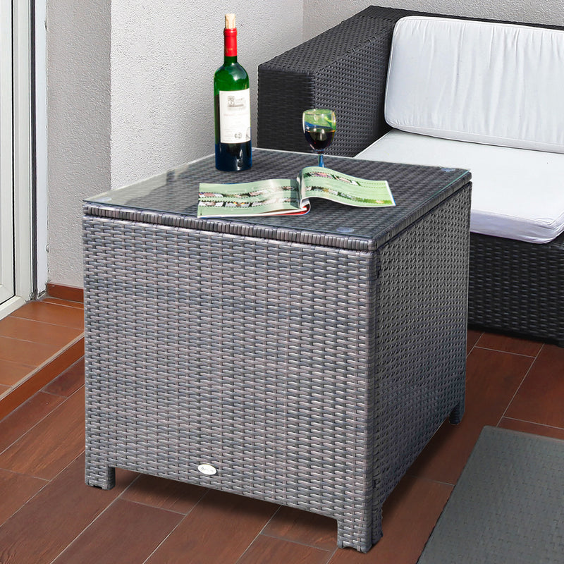 Outsunny Rattan Garden Side Table - Brown