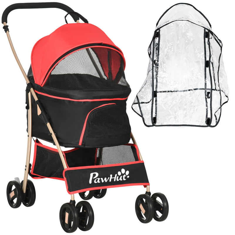 PawHut Detachable Pet Stroller with Rain Cover for Small and Tiny Dogs, Red