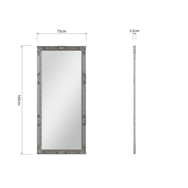 Leaner Mirror Silver Painted Wooden Frame 75 x 3.5 x 165 cm