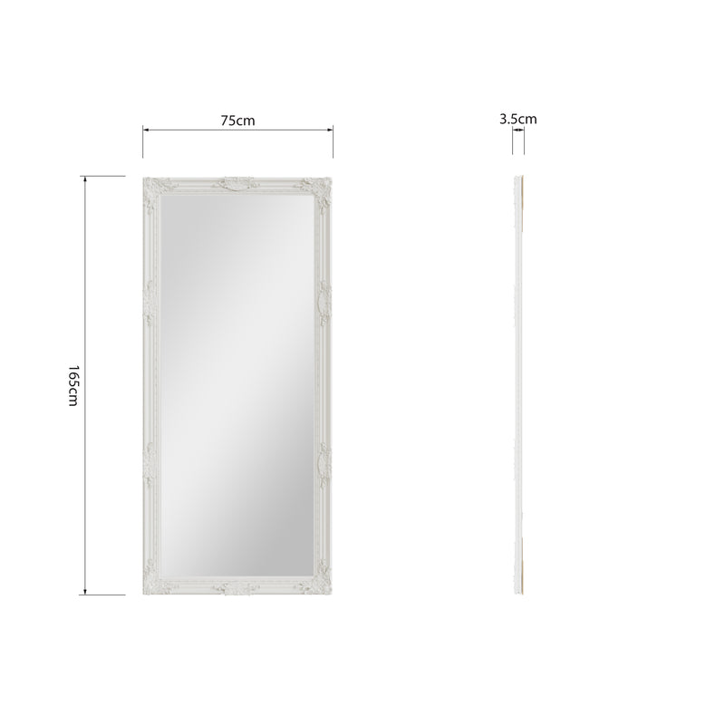 Leaner Mirror White Painted Wooden Frame 75 x 3.5 x 165 cm