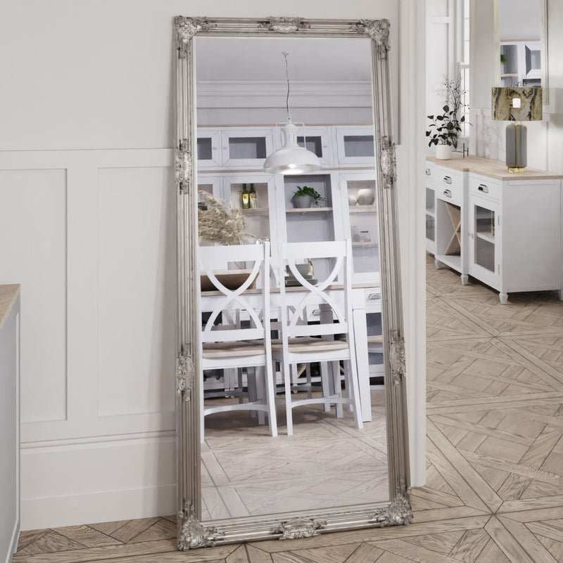 Leaner Mirror Silver Painted Wooden Frame 75 x 3.5 x 165 cm