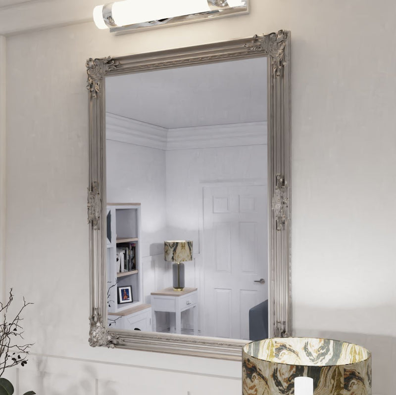 Wall Mirror Silver Painted Wooden Frame 75 x 3.5 x 105 cm