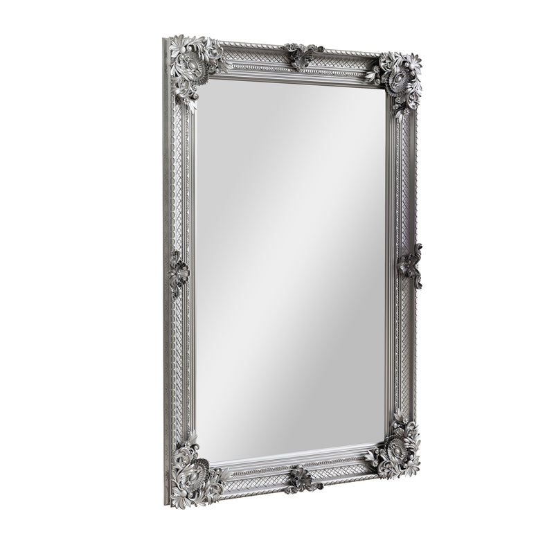 Rectangular Wall Mirror Silver Painted Wooden Frame 80 x 7 x 115 cm