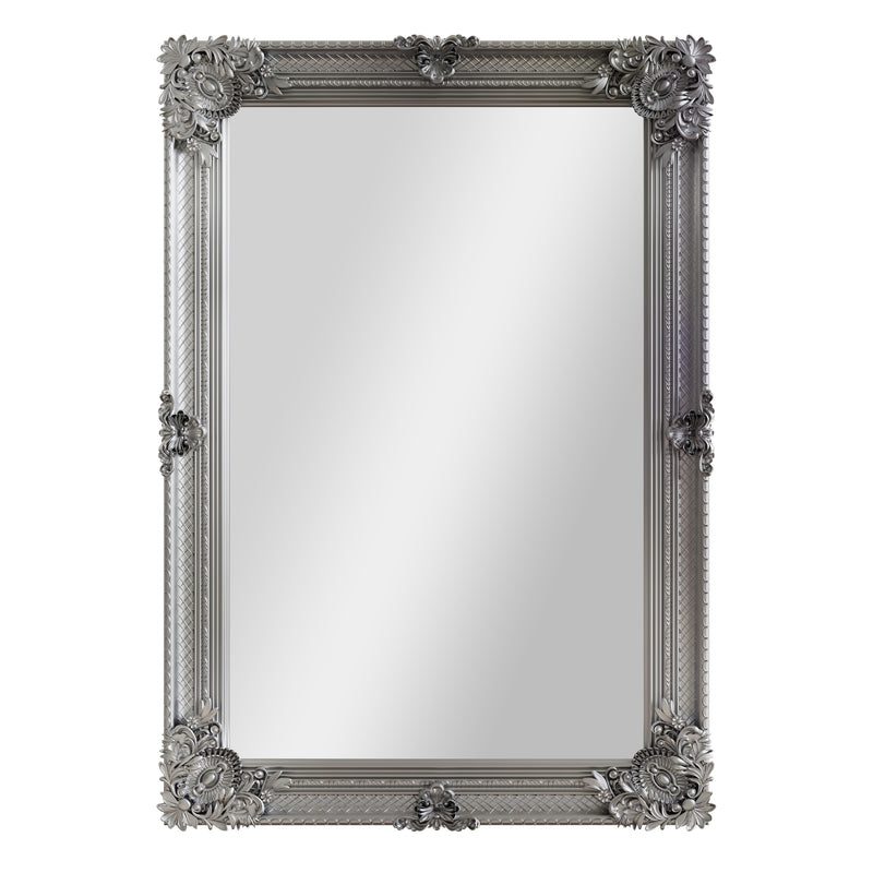 Rectangular Wall Mirror Silver Painted Wooden Frame 80 x 7 x 115 cm