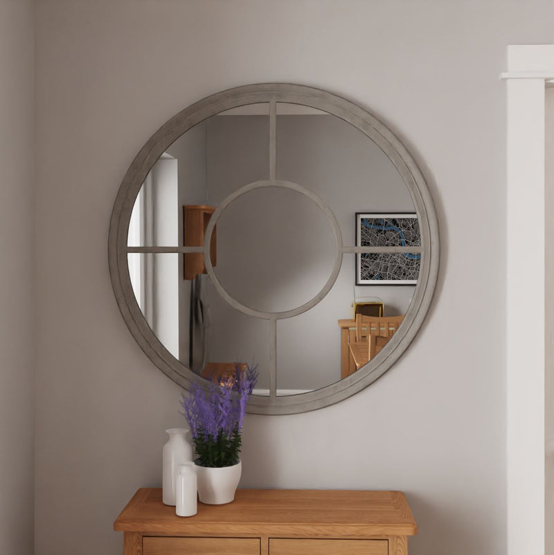 Round Window Mirror Distressed Grey 100 x 2 x 100 cm