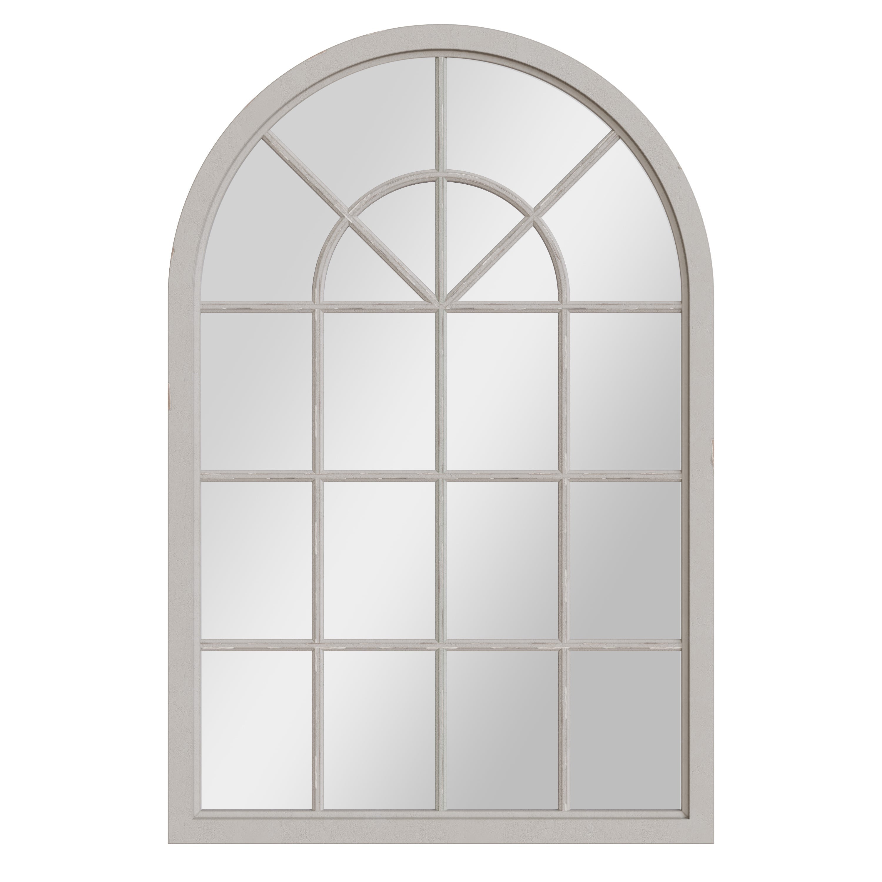 Small Arched Window Mirror Distressed Grey 90 x 2.5 x 135 cm