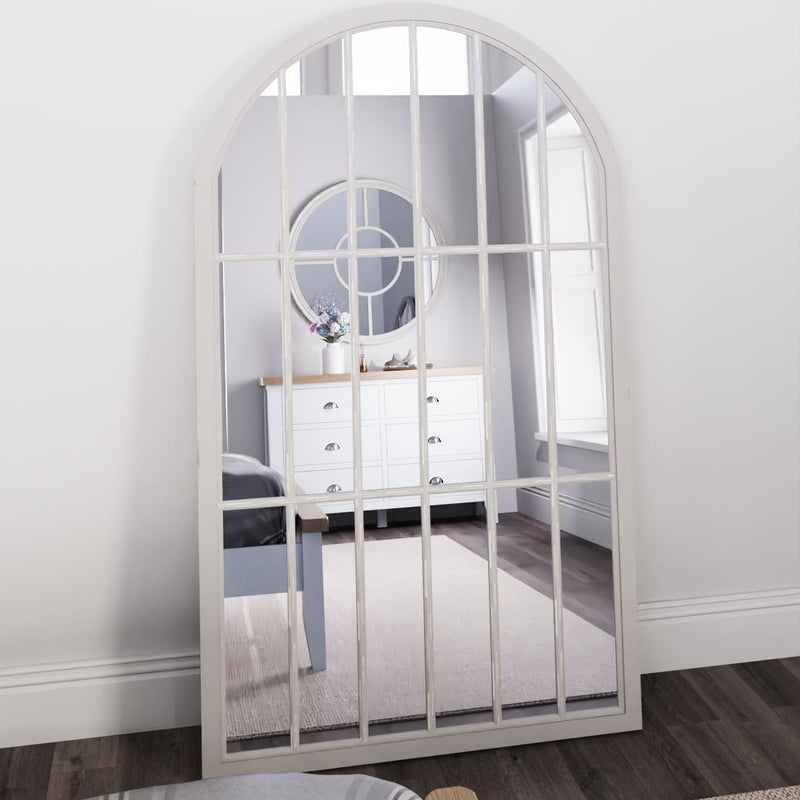 Large Arched Window Mirror Distressed Grey 105 x 3 x 177 cm