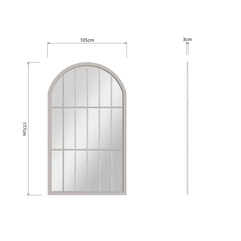Large Arched Window Mirror Distressed Grey 105 x 3 x 177 cm