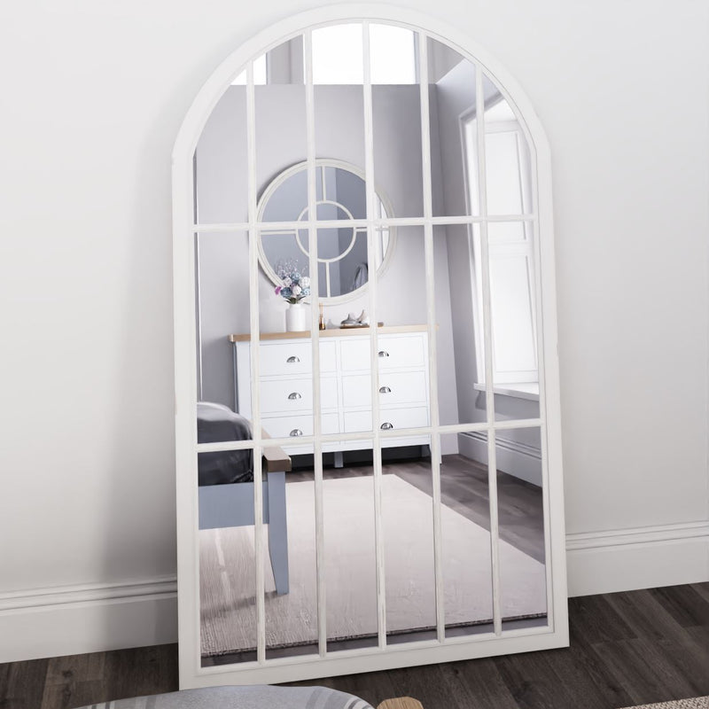 Large Arched Window Mirror Distressed White 105 x 3 x 177 cm