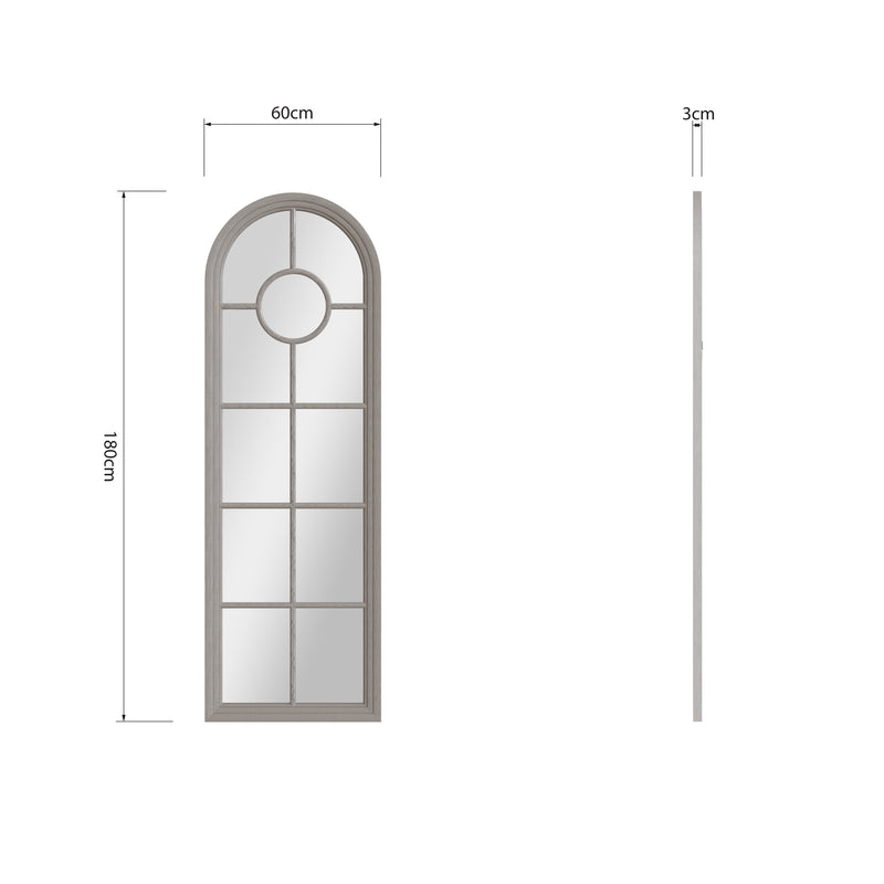 Narrow Arched Window Mirror Distressed Grey 60 x 3 x 180 cm