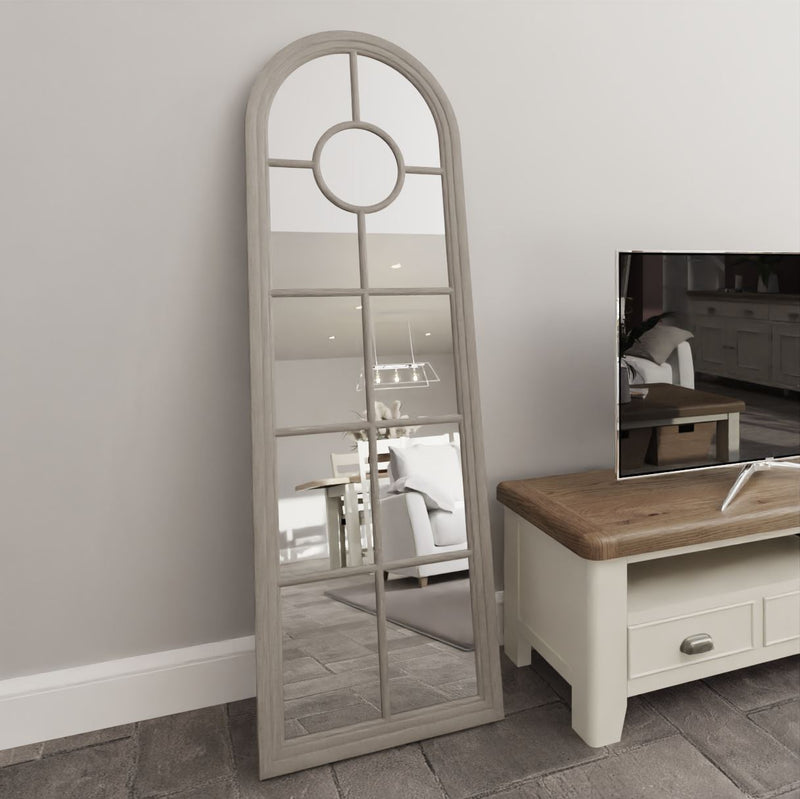 Narrow Arched Window Mirror Distressed Grey 60 x 3 x 180 cm