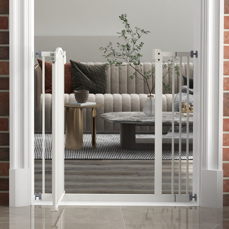 PawHut 74-87cm Adjustable Metal Pet Gate Safety Barrier w/ Auto-Close White