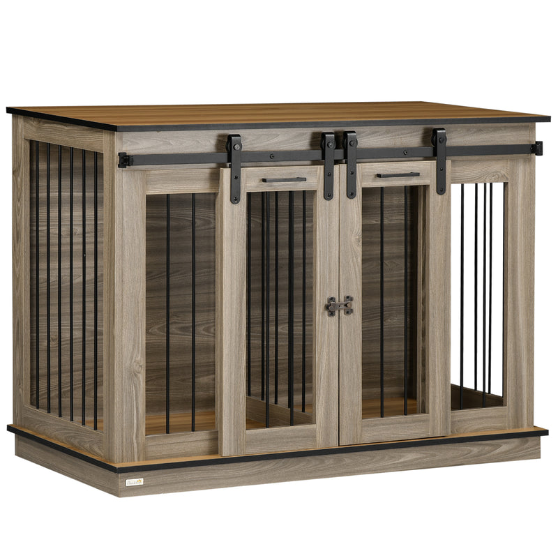 PawHut Dog Crate for Large Dogs, Double Dog Cage for Small Dog, Oak Tone