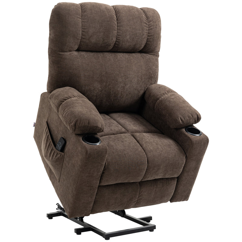 HOMCOM Electric Riser and Recliner Chair for Elderly, Velvet-touch Fabric Power Lift Recliner Chair for Living Room with Remote Control, Side Pockets, Cup Holders, Dark Brown