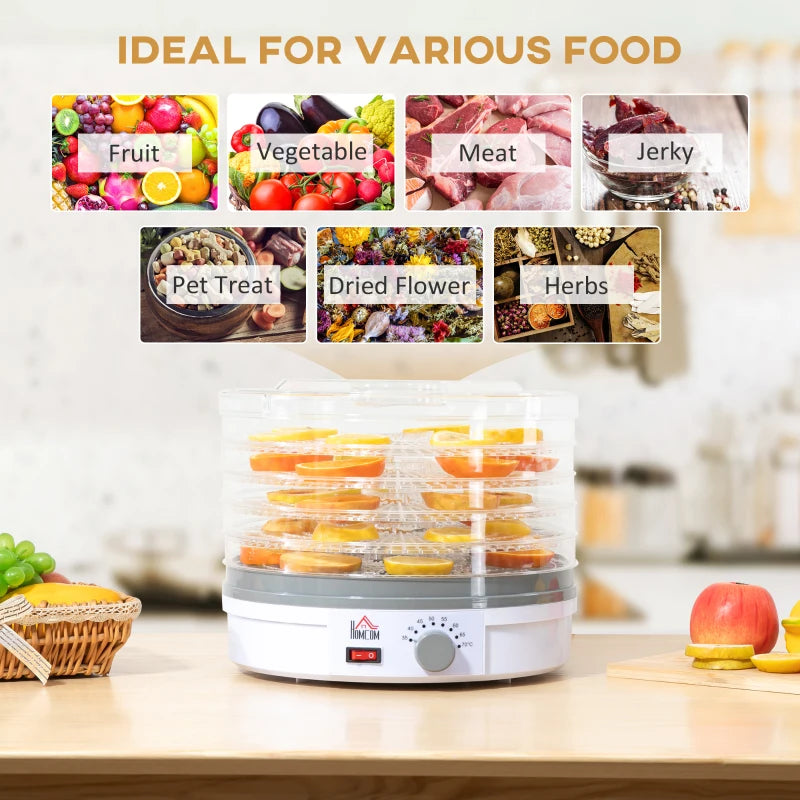 HOMCOM Food Dehydrator 5 Tier 245W - White