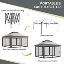 Outsunny 3 x 3(m) Pop Up Gazebo Tent with Netting, Height Adjustable, Grey