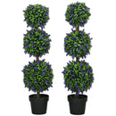 HOMCOM Set Of 2 Potted Artificial Plants Ball Tree With Lavender Flowers, 110cm