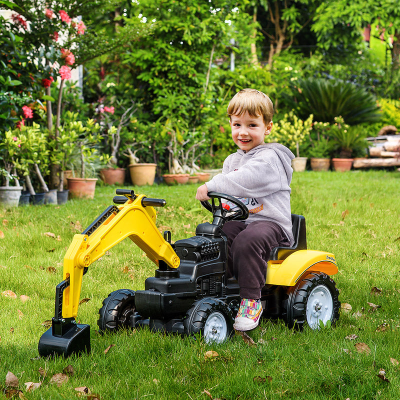 HOMCOM Kids Ride On Pedal Digger - Yellow